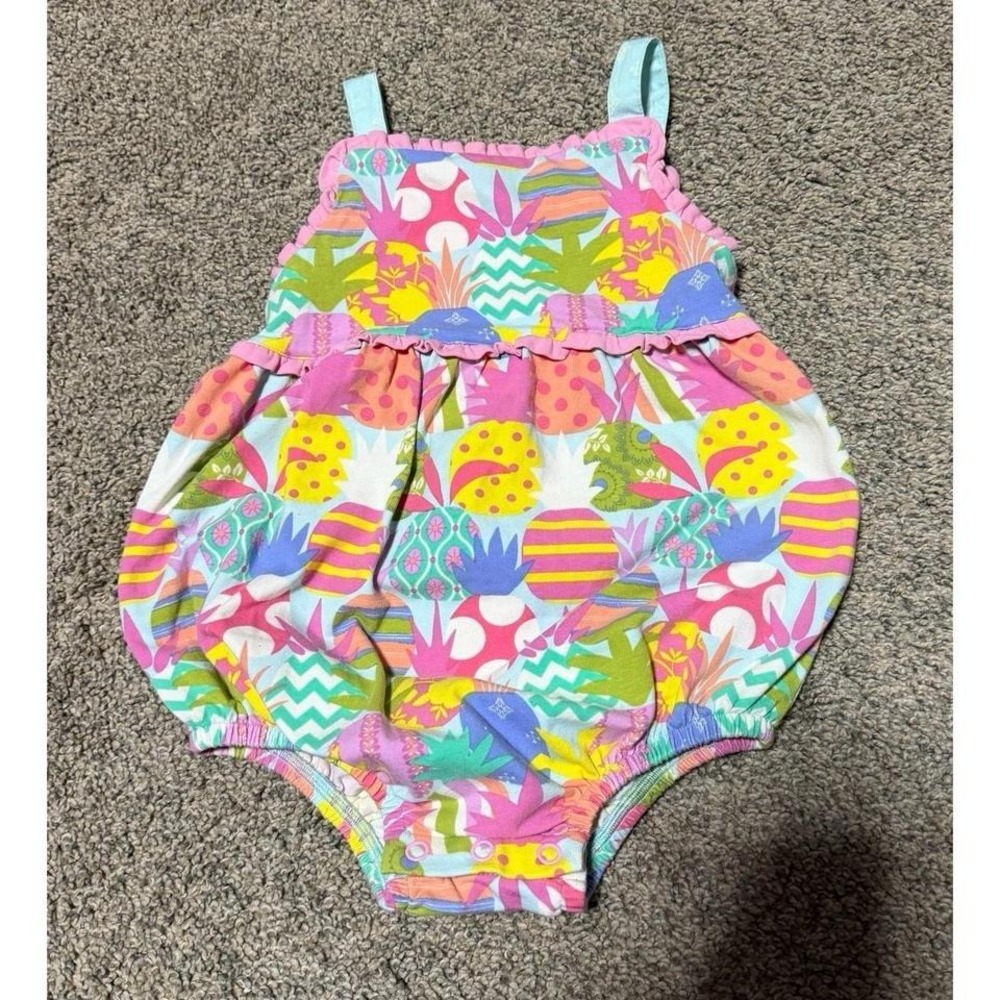 Vintage Matilda Jane Baby Girl Bubble Romper Pineapple Print Pink 18–24M